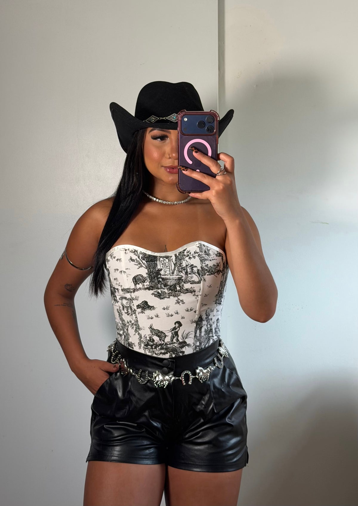 CORSELET FLORAL PRETO