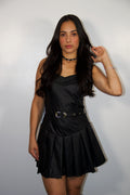 FAUX LEATHER PLEATED DRESS